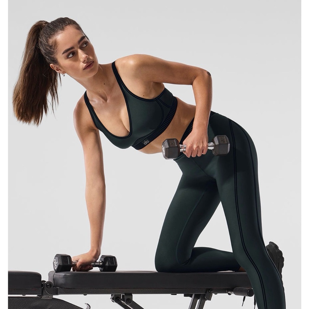 ALO YOGA Airlift High-Waist 7/8 Line Up Legging in SOLD OUT CHARCOAL GREEN